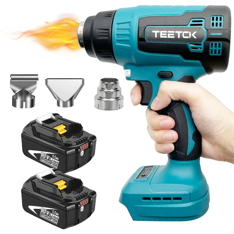 foto del prodotto teetok pistole termiche, riscaldatore elettrico senza fili,compatibile con la batteria makita, con 3 ugelli, pistola ad aria calda con impugnatura