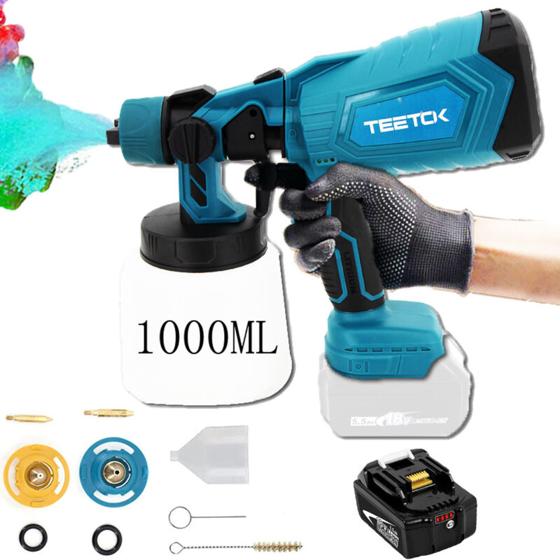 foto del prodotto teetok set sistema di verniciatura a spruzzo a batteria pistola a spruzzo elettrica per vernice pistola a spruzzo per vernice 1000ml compatibile