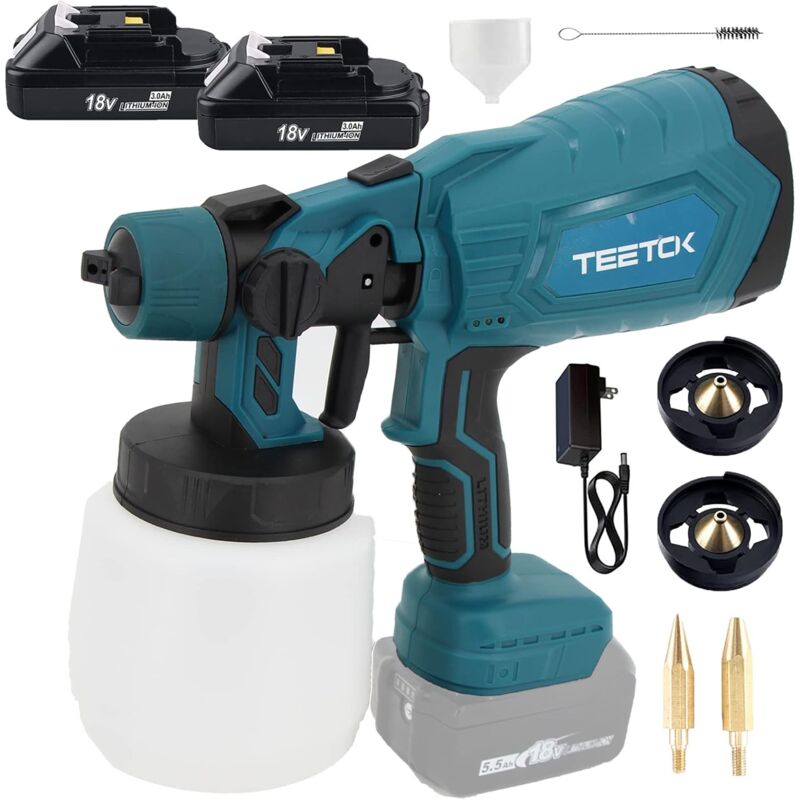 foto del prodotto teetok sistema di verniciatura a spruzzo a batteria,con batteria 2x3000mah e caricabatterie,compatibile con la batteria makita, pistola a spruzzo ,