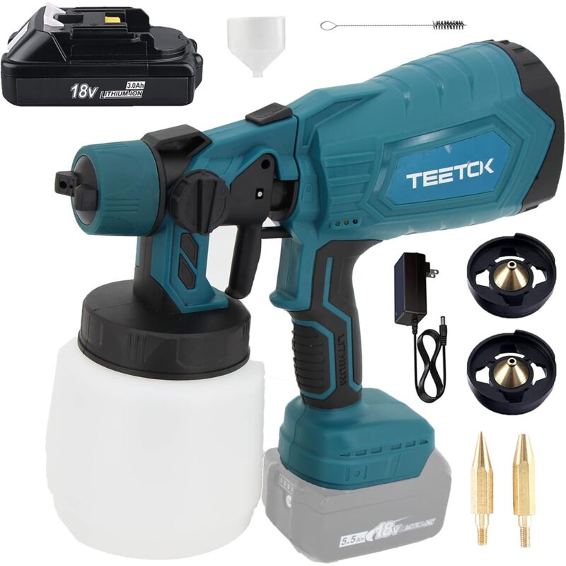 foto del prodotto teetok sistema di verniciatura a spruzzo a batteria,con batteria da 3,0 ah e caricabatterie,compatibile con la batteria makita, pistola a spruzzo ,