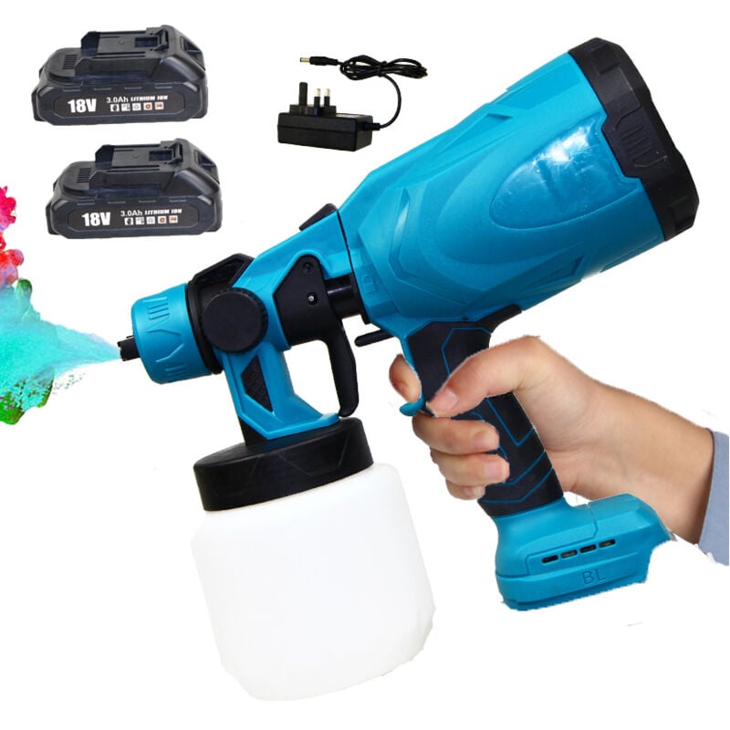 foto del prodotto teetok spruzzatore di vernice senza fili hvlp pistola a spruzzo elettrica da 550 w pistola per verniciatura a mano per recinzione, 2 batterie da