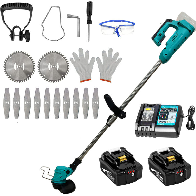 foto del prodotto teetok tagliabordi a batteria tagliaerba a filo tagliaerba tosaerba tagliabordi da giardino con batterie 2x5.5a e caricabatterie dc18rc,compatibile