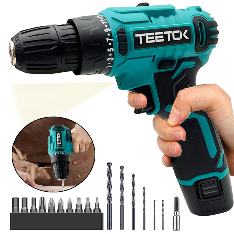 foto del prodotto teetok trapani e trapani combinati, set di cacciaviti per trapano a batteria per trapano elettrico da 12 v 20 pezzi con 1 batteria e caricabatterie