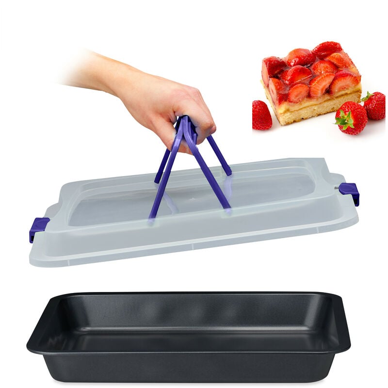 foto del prodotto teglia con coperchio, pirofila rettangolare, casseruola portatorte con manici, 3in1, lxp 40,5 x 32,5 cm, blu relaxdays
