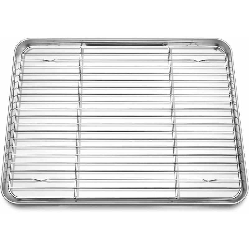 foto del prodotto teglia da forno con griglia di raffreddamento, grande teglia da forno in acciaio inossidabile e griglia per torte, 40 x 30 x 2,5 cm, per cuocere,