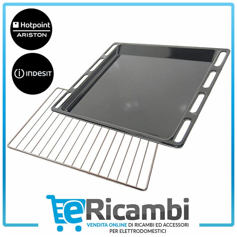 foto del prodotto teglia, leccarda griglia per forno ariston indesit. dimensioni 44,7 x 36,5 x 2 cm, smaltata nera, ricambi originali c00137834