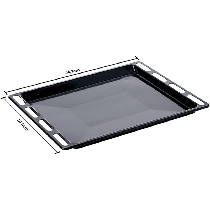 foto del prodotto teglia, leccarda per forno ariston indesit. dimensioni 44,7 x 36,5 x 2 cm, smaltata nera, ricambio originale c00137834