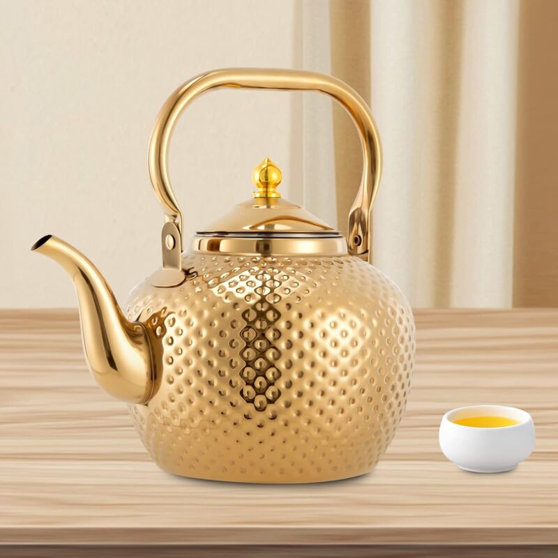 foto del prodotto teiera in acciaio inox con filtro resistente al calore, rimovibile, in acciaio inox, filtro dorato, teapot, per fornelli a induzione, tutti i piani