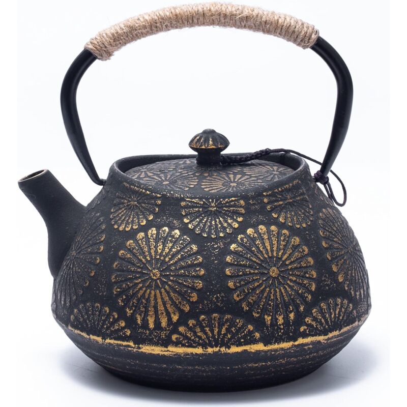 foto del prodotto teiera in ghisa, teiera giapponese con infusore per foglie sfuse, grande capacit 1200 ml, bollitore per il t sakura design per fornello, interno