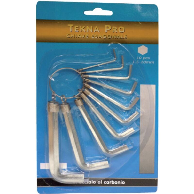 foto del prodotto tekna pro serie 10 chiavi chiavini esgonali brugola con anello da 1,5 a 10 mm