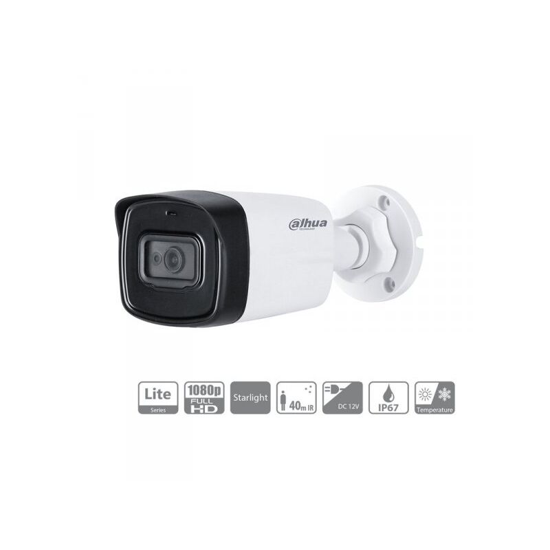 foto del prodotto telecamera analogica bullet 1080p 2mp starlight ottica fissa 3.6mm ip67 dc12v hdcvi smart ir carcassa plastica dahua hac-hfw1230tlp