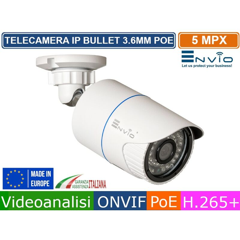 foto del prodotto telecamera bullet ip 3.6mm 5mp megapixel videoanalisi onvif poe h.265 ip66