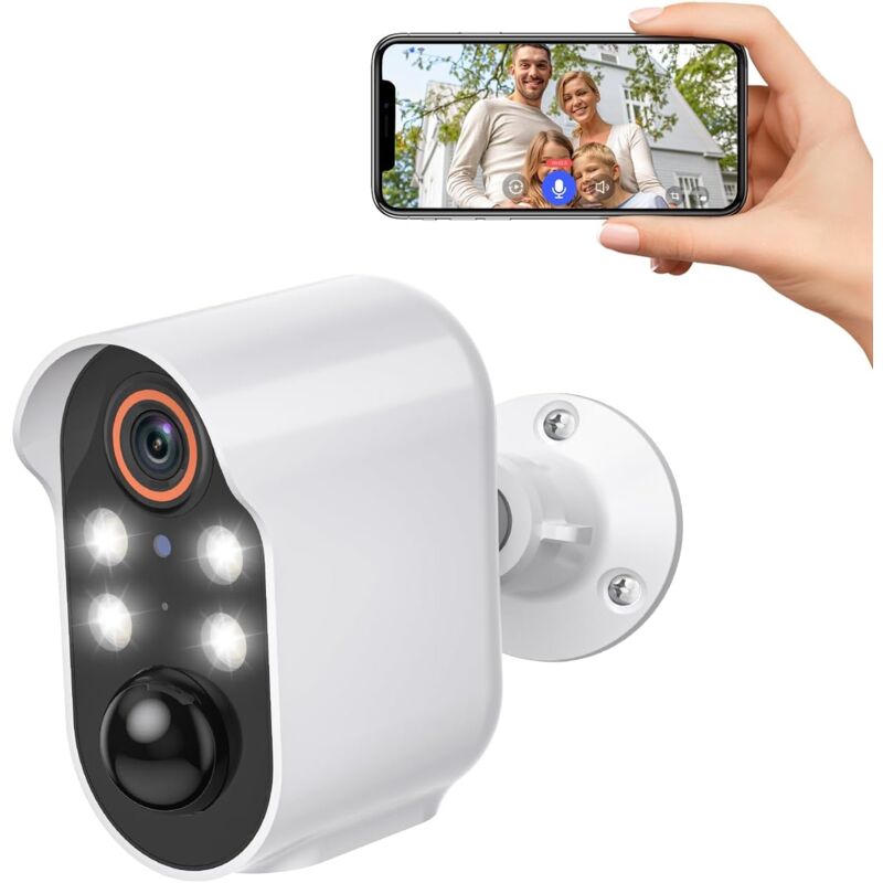 foto del prodotto telecamera di sicurezza intelligente wireless, archiviazione su cloud, visualizzazione dal vivo, audio bidirezionale, visione notturna, riflettore,