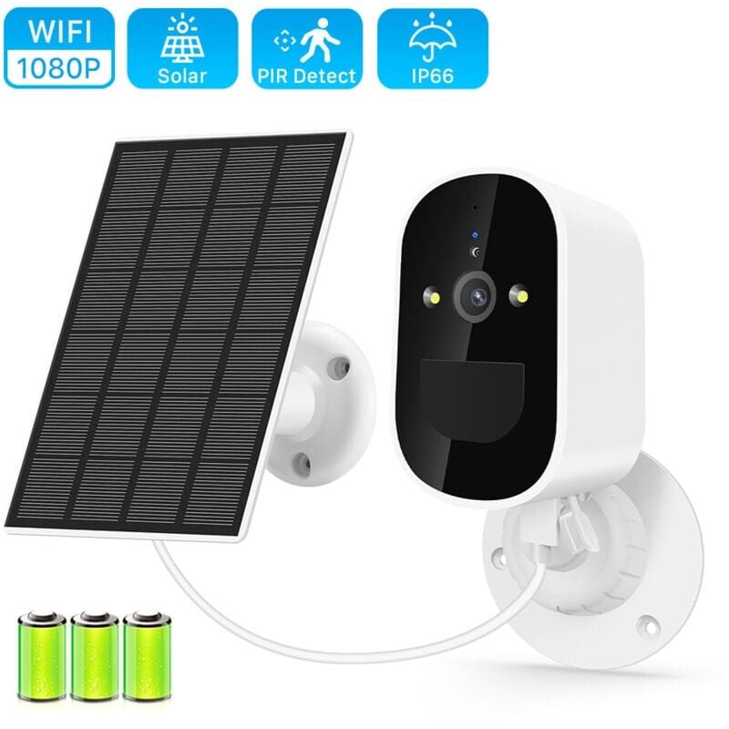 foto del prodotto telecamera di sorveglianza esterna ip solare wifi hd 1080p dispositivo di sicurezza wireless con audio e batteria ricaricabile da 6000 mah