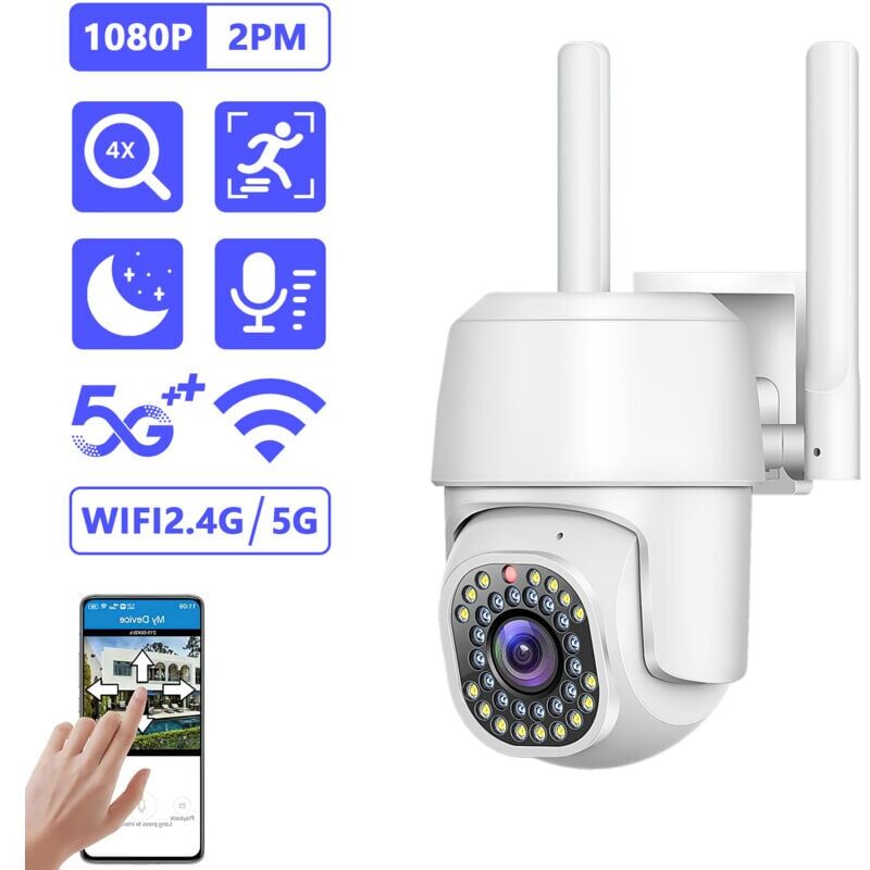 foto del prodotto telecamera di sorveglianza hd 2mp 1080p wifi wireless 2.4g 5g rotazione 360 visione notturna bidirezionale controllo app