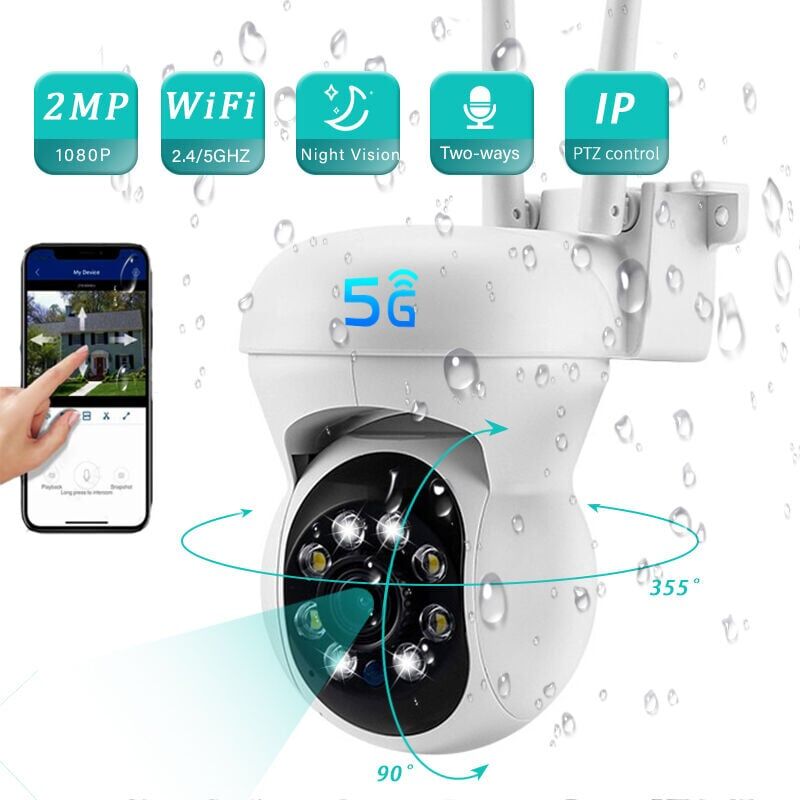 foto del prodotto telecamera di sorveglianza ip wifi esterna 2.4 5g hd 1080p ptz 2mp 4x zoom digitale tracciamento umano visione notturna colore