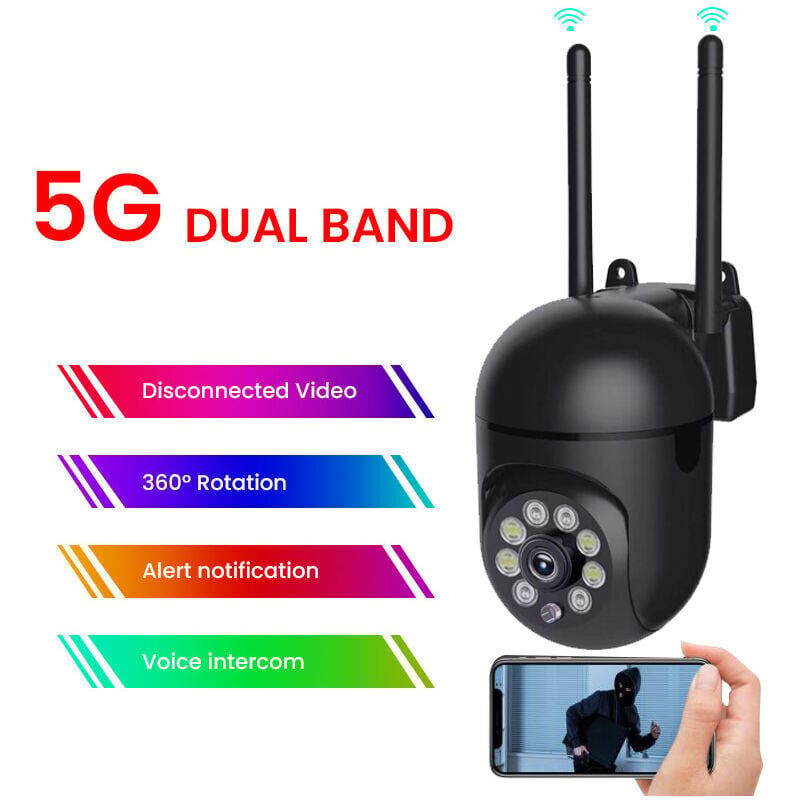 foto del prodotto telecamera di sorveglianza ip wifi per esterni 2.4 5g hd 1080p con zoom 4x, rilevamento umano, visione notturna a colori