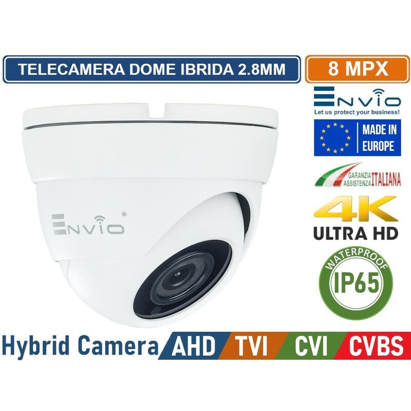 foto del prodotto telecamera dome ibrida 4in1 ahd tvi cvi cvbs ottica 2.8mm 8mp 4k ultra hd 12 smd ir led ip65
