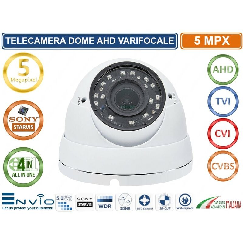 foto del prodotto telecamera dome ibrida 4in1 ahd tvi cvi cvbs varifocale 2,8 12mm 5 mp sony starvis ip66