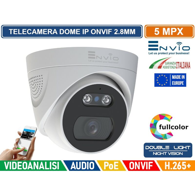 immagine 0 del prodotto telecamera dome ip double light full color 5m poe onvif h.265 visione notturna a colori bianco e nero a colori su allarme 20 metri analisi video