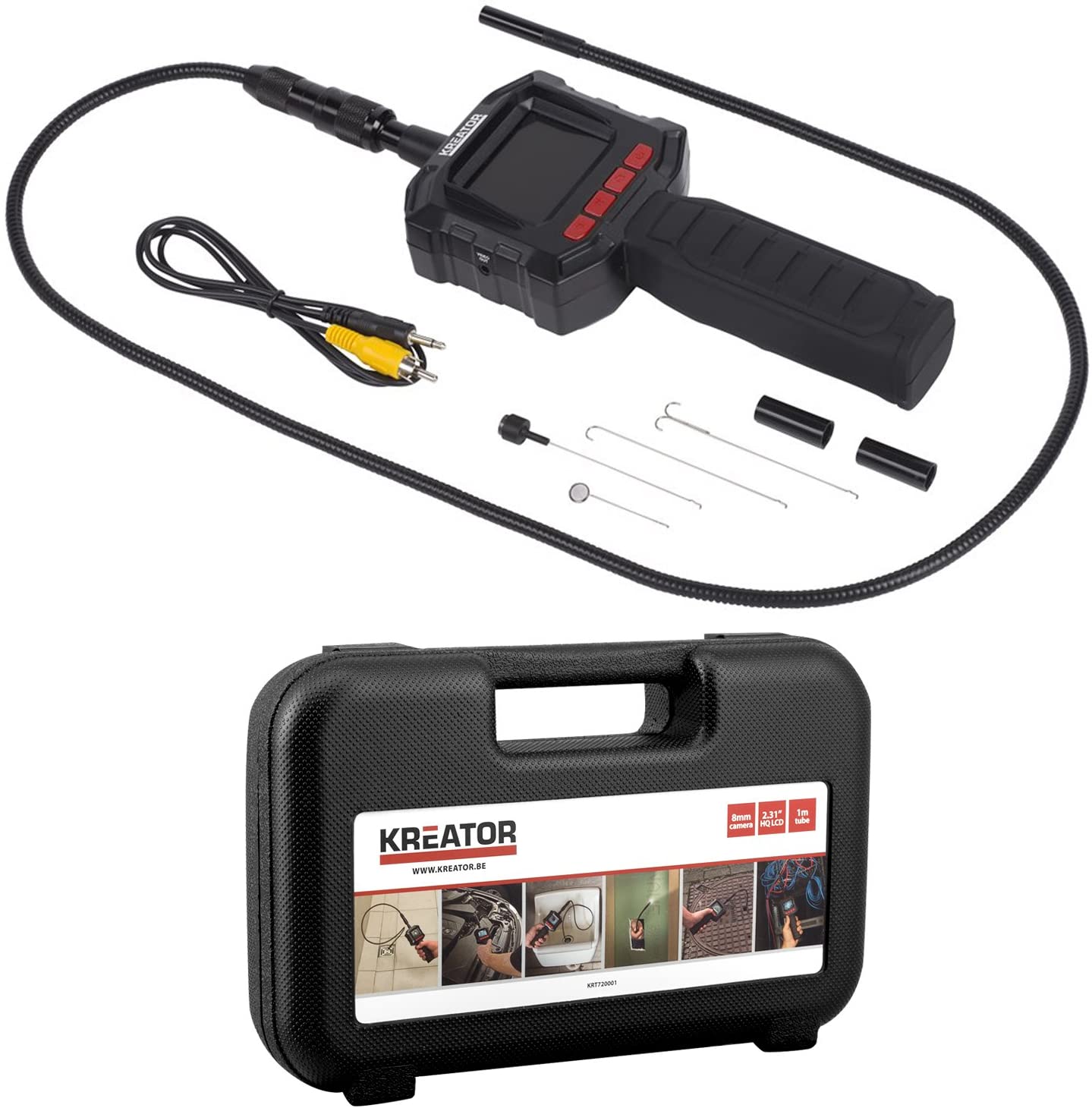 foto del prodotto telecamera endoscopica con led e display lcd 2.3 impermeabile 8mm x 980mm 4 accessori