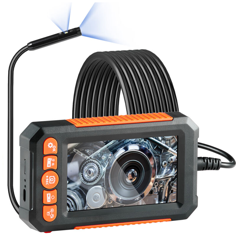 foto del prodotto telecamera endoscopica luce, boroscopio a doppia lente con cavo 5 m scheda 32 gb, schermo 109 mm 1080p luci led zoom 4x, telecamera a serpente