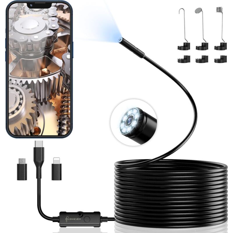 foto del prodotto telecamera endoscopica per ispezione a serpente hd 1920 con 8 led telecamera per ispezione tubi senza wifi per android e ios 5 m 