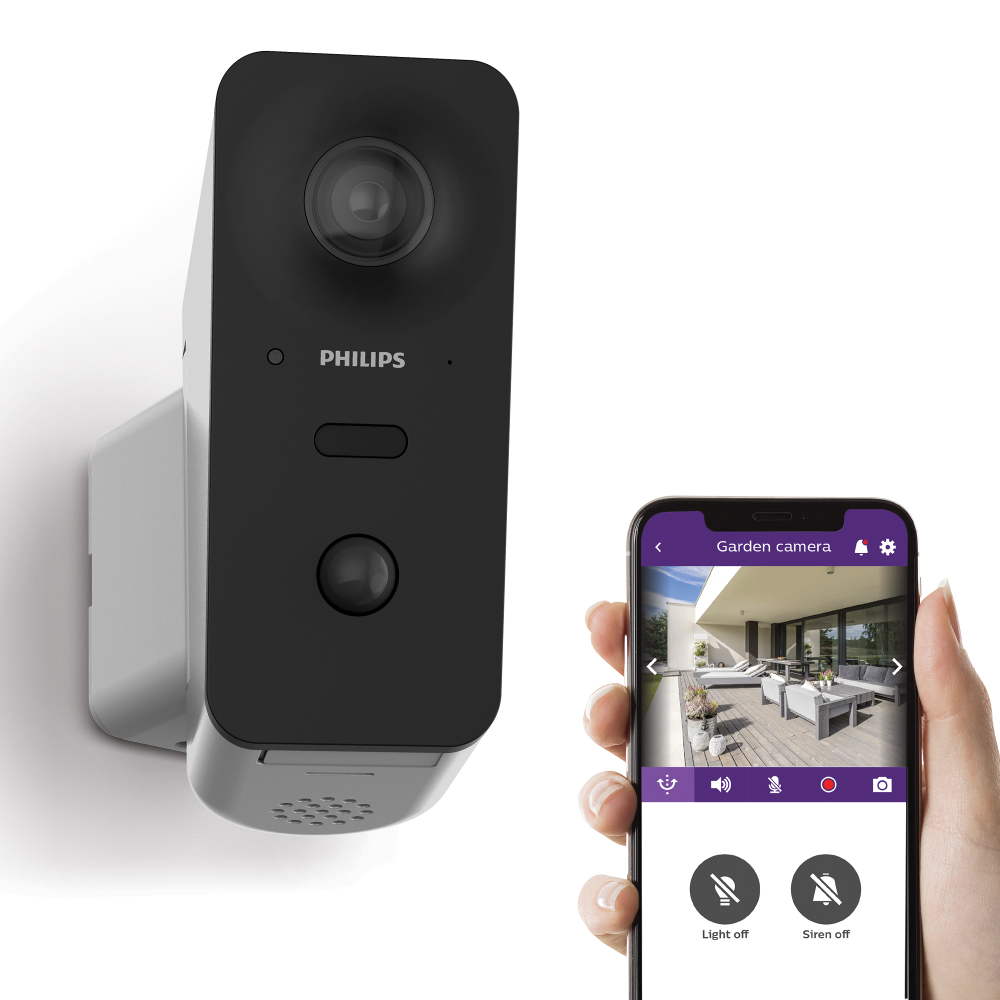 foto del prodotto telecamera esterna wi fi motorizzata con autotracking e sirena 105db philips welcomeeye view 531050