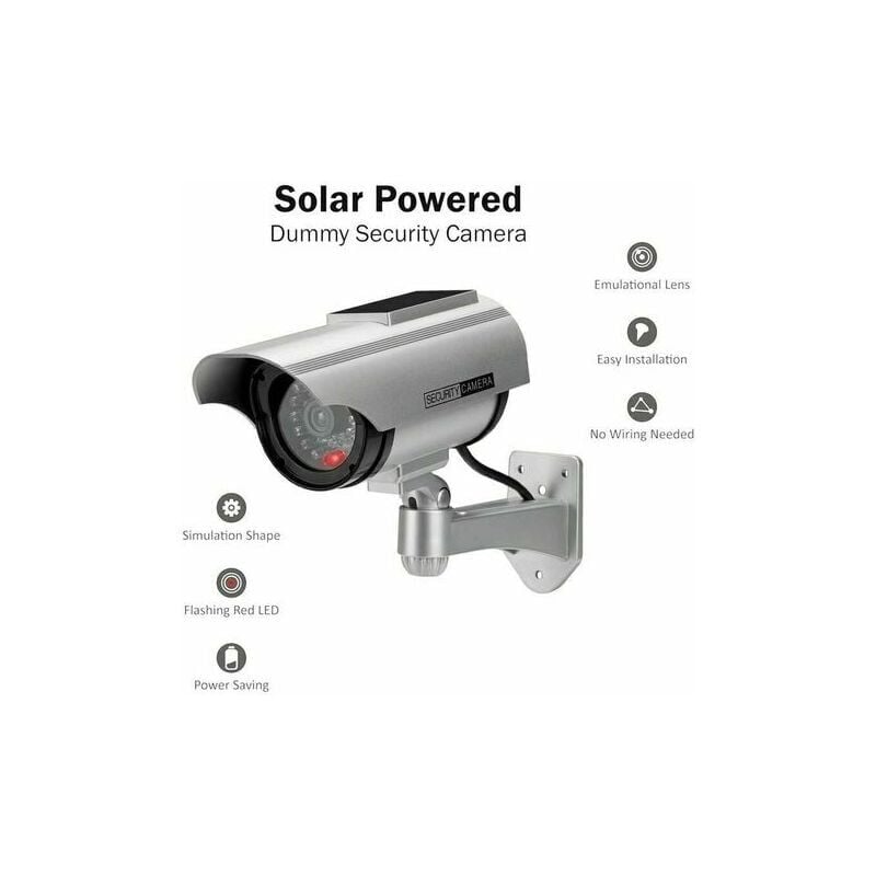 foto del prodotto telecamera fittizia cctv di sicurezza ad alimentazione solare con luce lampeggiante a led per attivit domestiche all aperto confezione argento 1 