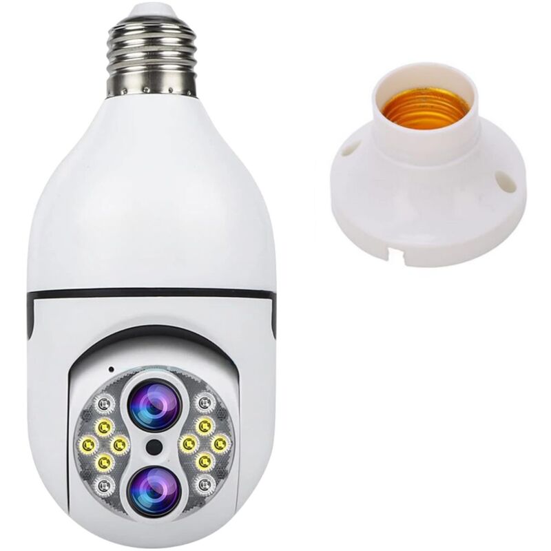 foto del prodotto telecamera lampadina wifi videocamera sorveglianza doppio obiettivo portalampada