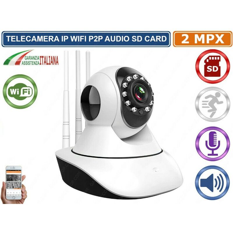 foto del prodotto telecamera motorizzata ip cam hd 720p wireless wifi registra su micro sd audio bidirezionale