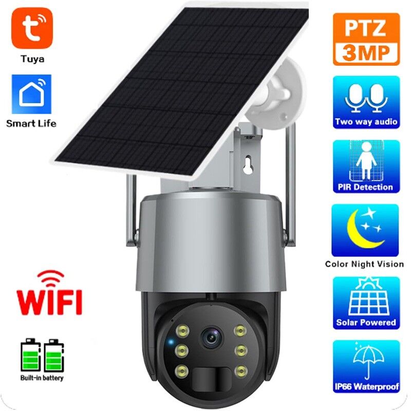 foto del prodotto telecamera motorizzata smart wi fi da 3mp ip65 con pannello solare tuya