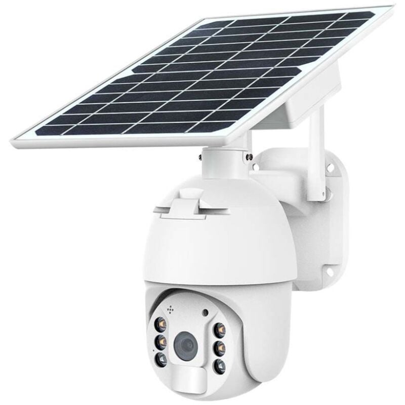 foto del prodotto telecamera ptz con pannello solare, 4g, 2.0 megapixel, visione notturna, sensore di movimento, con microfono e altoparlante integrati, bianco v-tac