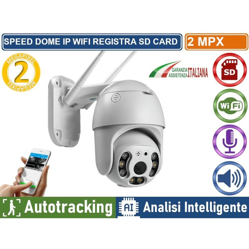 foto del prodotto telecamera wifi ip mini speed dome da esterno ip66 2 mp 1080p registra sd card autotracking analisi intelligente