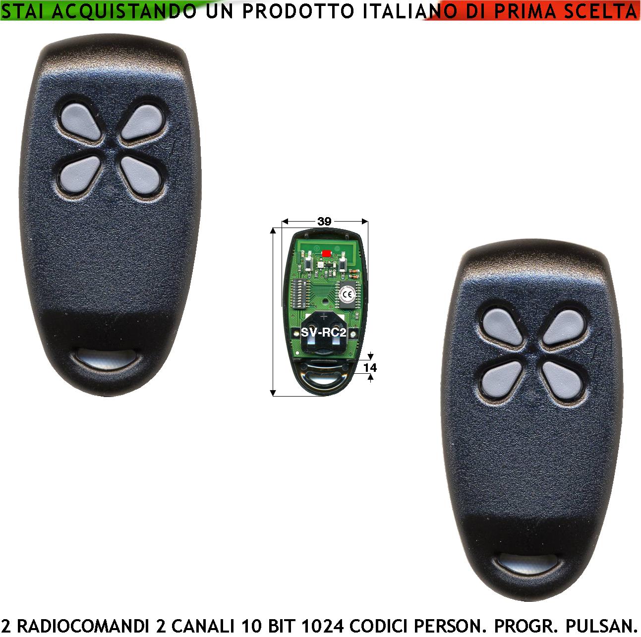 foto del prodotto telecomando 2 canali 2 pezzi codice di sicurezza 10 bit freq. 433,92 mhz potenza 5 mw portata aria libera 60 100 mt selezione da 2 pulsanti duplica i radiocomandi um86409 o emulatori batteria cr2032