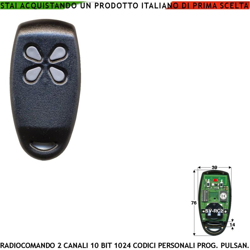 foto del prodotto telecomando 2 canali codice di sicurezza binario 10 bit freq. 433,92 mhz potenza 5 mw portata aria libera 60 100 mt selezione da 2 pulsanti duplica i