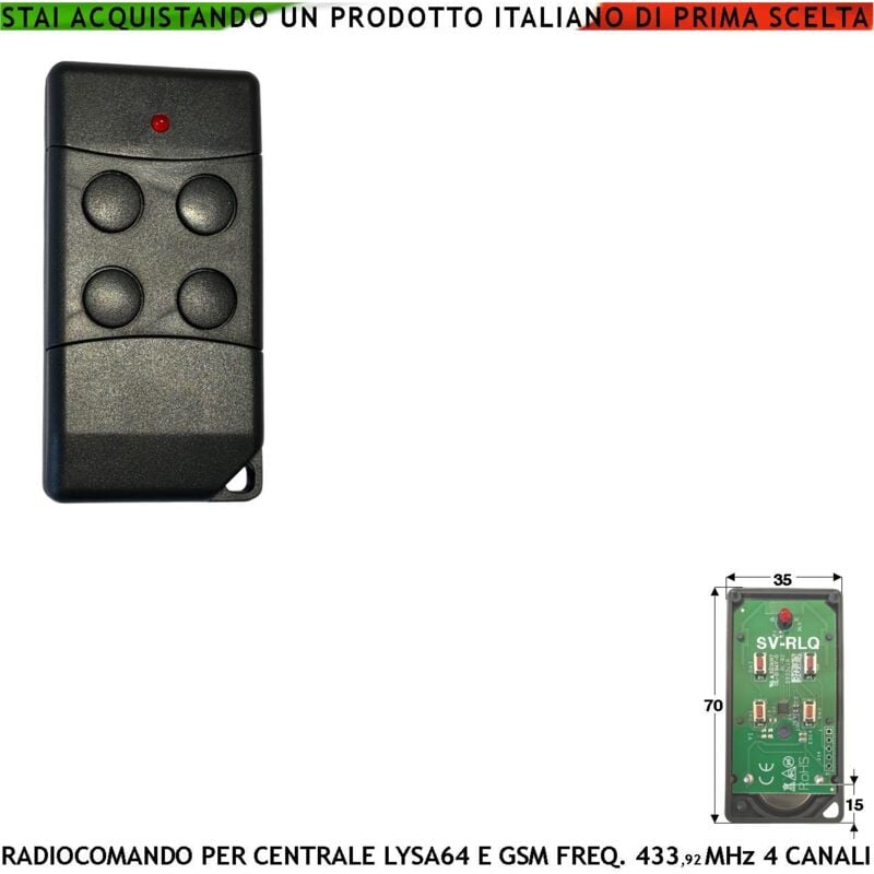 foto del prodotto telecomando 4 canali frequenza 433,92 mhz per inserimento e disinserimento totale e parziale come giorno notte x sistema antifurto lysa64 e lysa gsm
