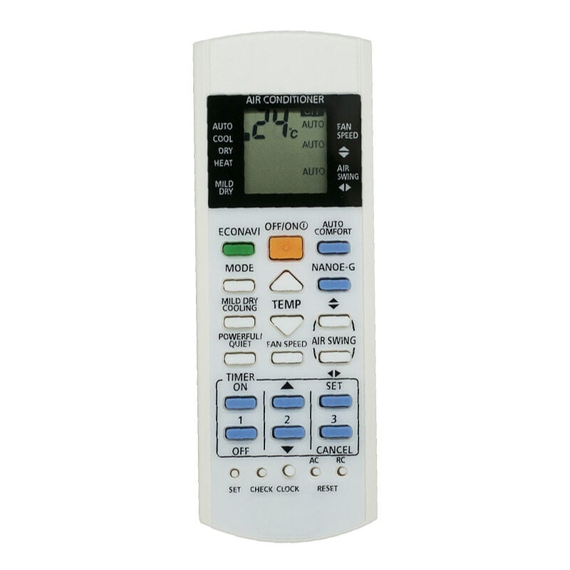foto del prodotto telecomando per condizionatore panasonic, telecomando per condizionatore, abs bianco, telecomando di ricambio per condizionatore d aria a75c3300 3208