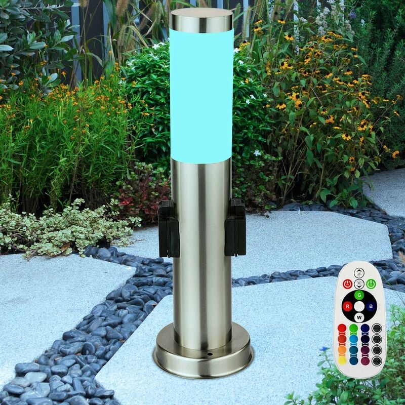 foto del prodotto telecomando per distributore di alimentazione per faretti da esterno con luce da terra in un set che include lampadine a led rgb