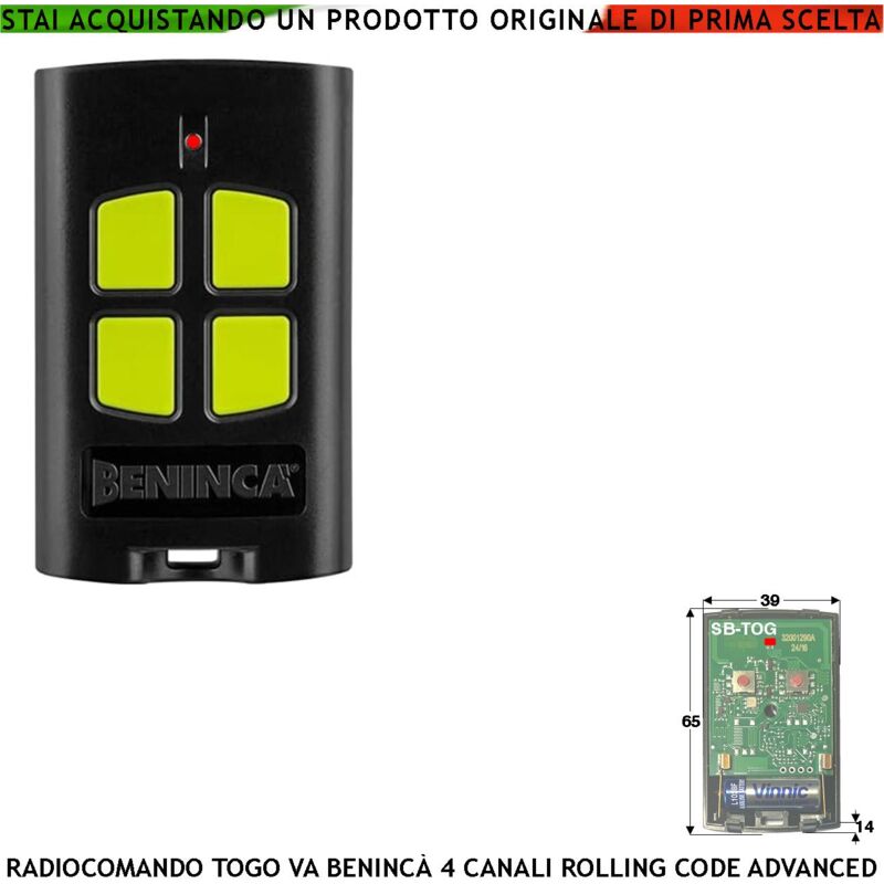 foto del prodotto telecomando radiocomando 4 canali frequen. 433,92 mhz portata radio 60 100 mt to.go codice advanced rolling code 128 bit batteria 12 v 23a