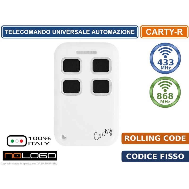 foto del prodotto telecomando radiocomando per automazione cancelli doppia frequenza 433 mhz 868 mhz codice fisso rolling code