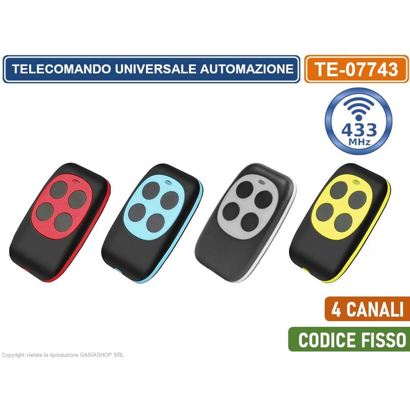 foto del prodotto telecomando radiocomando rf per duplicazione automazione cancelli 4 canali frequenza 433 mhz codice fisso colori assortiti colore giallo