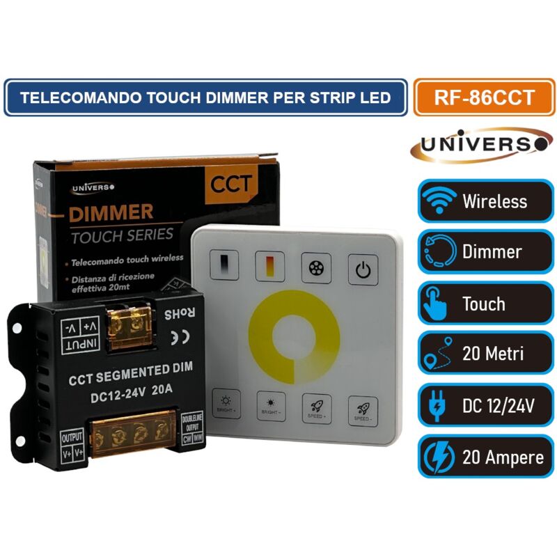 foto del prodotto telecomando wireless touch dimmer cambio colore luminosita per strip led 2 e 3 fili dc 12 24v