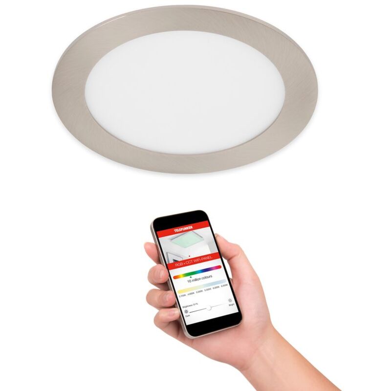 foto del prodotto telefunken lampada da incasso a led smart rgb cct wifi bluetooth 12 w argento metallo