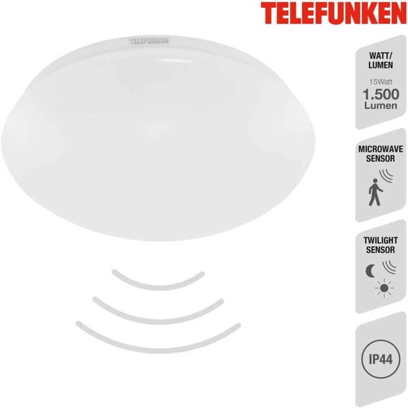 foto del prodotto telefunken lampada da soffitto a led con sensore di movimento e sensore di luce diurna ip44 28cm 15w