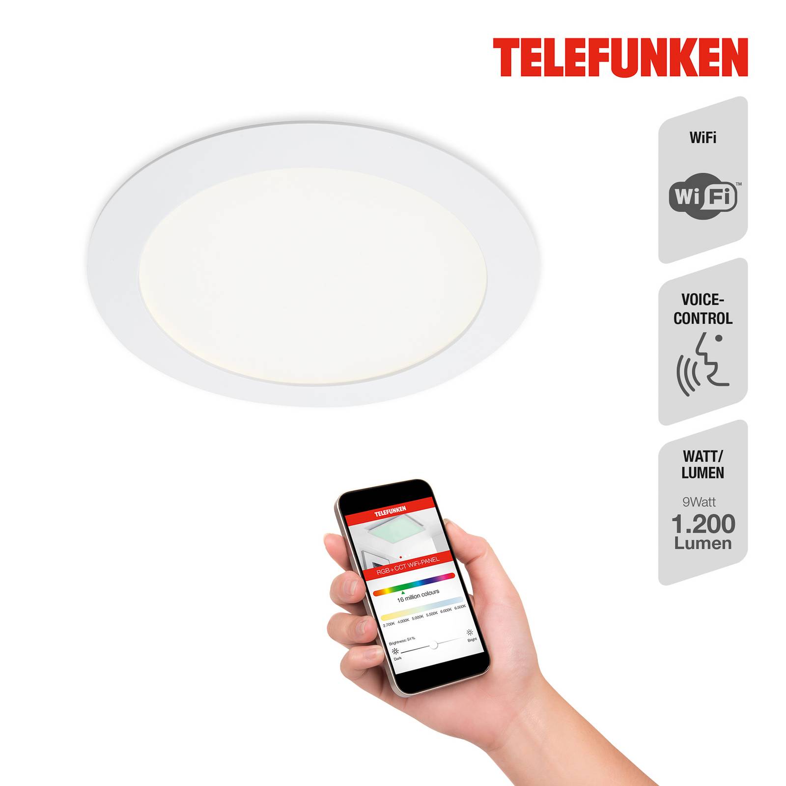 foto del prodotto telefunken virgo luci da incasso a led, rgbw, bianco, 17 cm