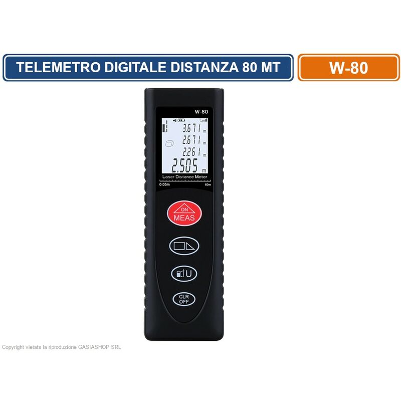 foto del prodotto telemetro misuratore metro digitale laser 80mt distanza livelli misura display lcd