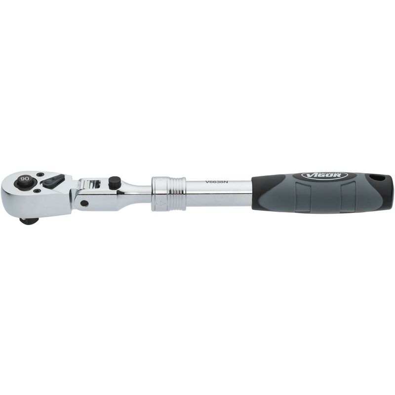 foto del prodotto telescopic reversible ratchet with hinge joint v6638n attacco quadro, massiccio, 3 8 di pollice 10 mm 350 mm