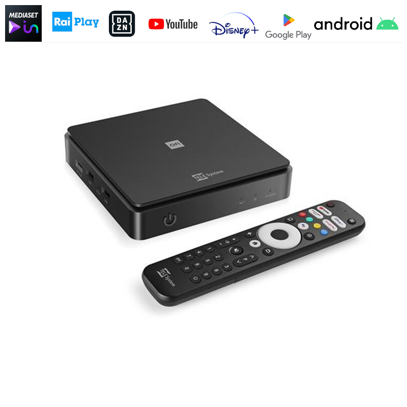 foto del prodotto telesystem decoder digitale terrestre dvb-t2 smart tv on t2 hd 1080p android 12 hevc main 10 fhd 2 in 1 assistente vocale incorporato tvbox android tv
