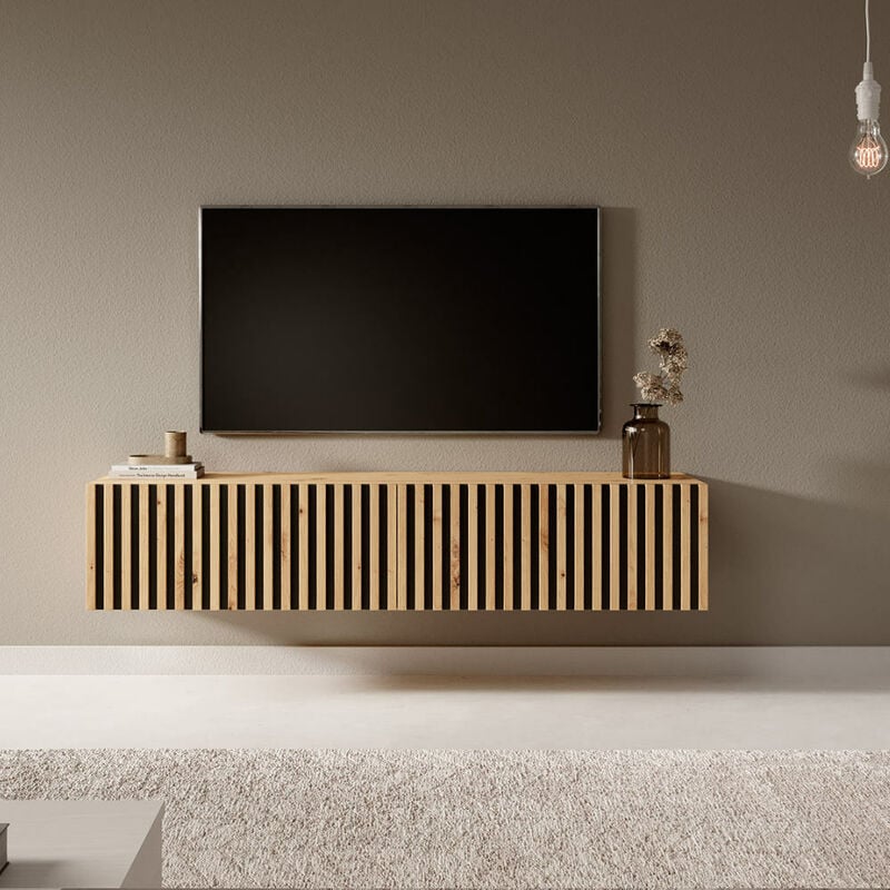 foto del prodotto telire mobile tv 140 cm colore corpo rovere artisan, colore frontale rovere artisan nero selsey